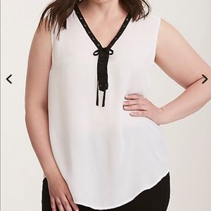 Size 0 (14) White Lace Up Georgette Blouse